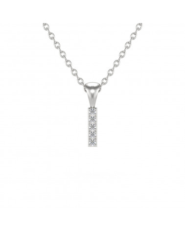 Collier Pendentif Lettre I Or Blanc Diamant Chaine Or incluse 0.72grs