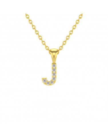 Collier Pendentif Lettre J Or Jaune Diamant Chaine Or incluse 0.72grs