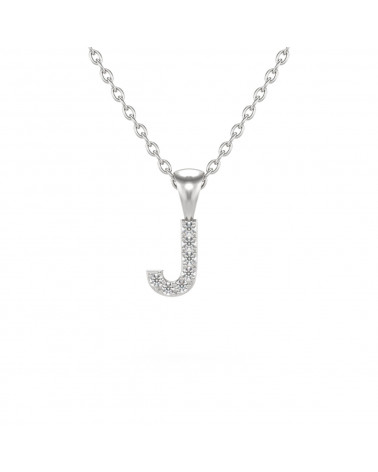 Collier Pendentif Lettre J Or Blanc Diamant Chaine Or incluse 0.72grs