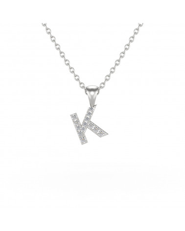 Collier Pendentif Lettre K Or Blanc Diamant Chaine Or incluse 0.72grs