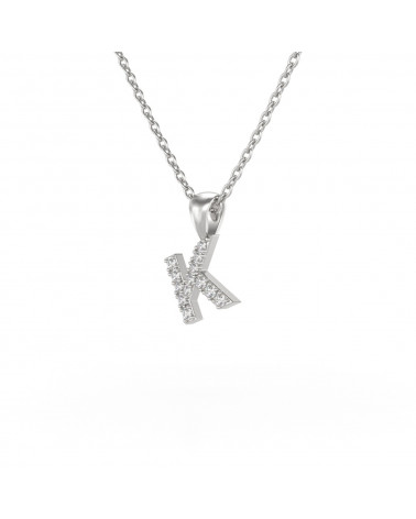 Collier Pendentif Lettre K Diamant Chaine Argent 925 incluse 0.72grs
