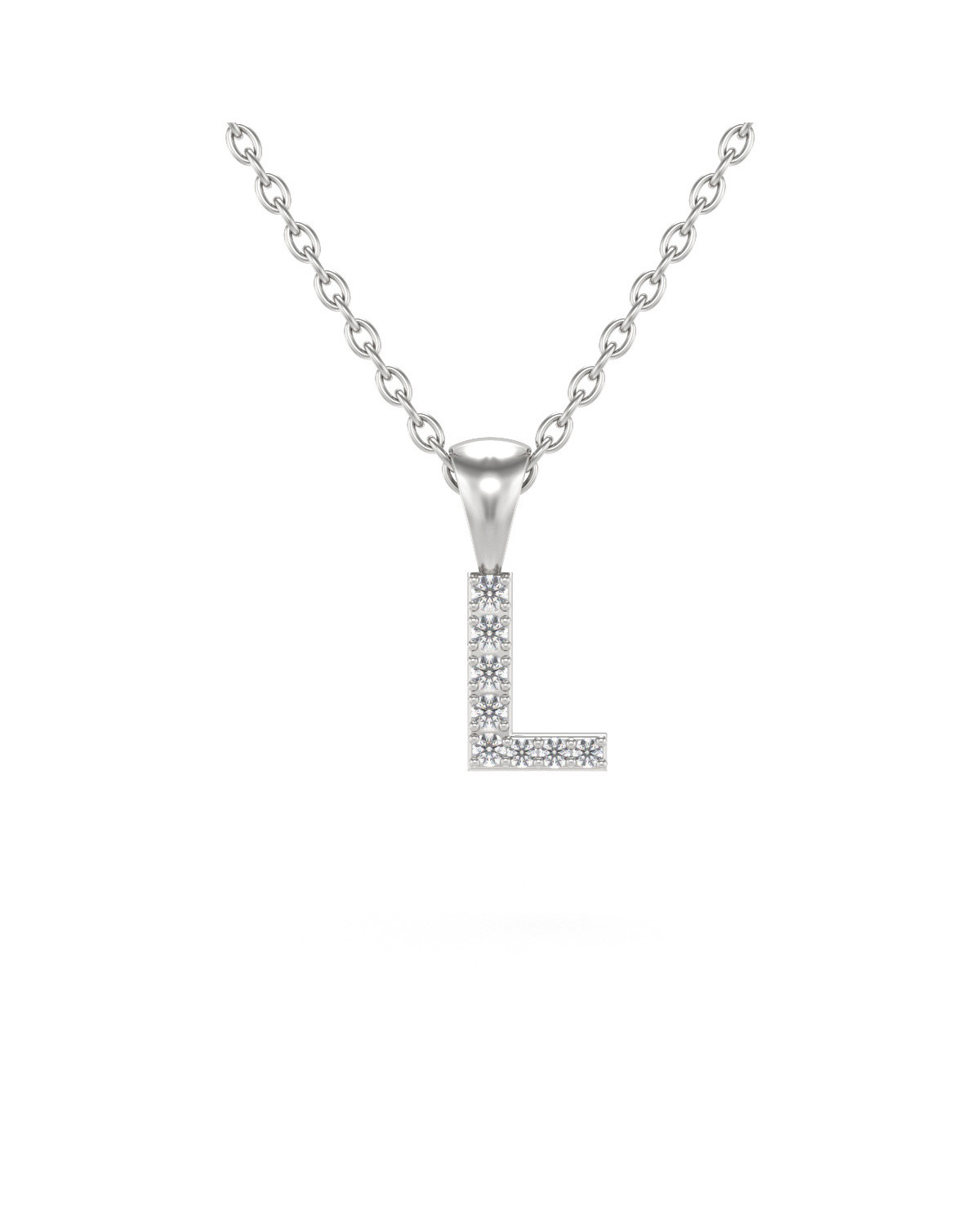 Collier Pendentif Lettre L Or Blanc Diamant Chaine Or incluse 0.72grs