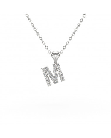 Collier Pendentif Lettre M Diamant Chaine Argent 925 incluse 0.72grs