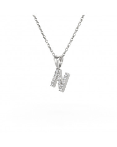 Collier Pendentif Lettre N Diamant Chaine Argent 925 incluse 0.72grs