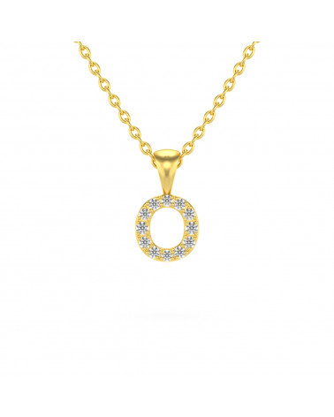 Collier Pendentif Lettre O Or Jaune Diamant Chaine Or incluse 0.72grs
