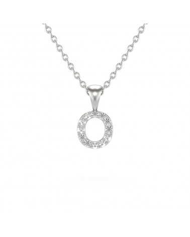 Collier Pendentif Lettre O Diamant Chaine Argent 925 incluse 0.72grs