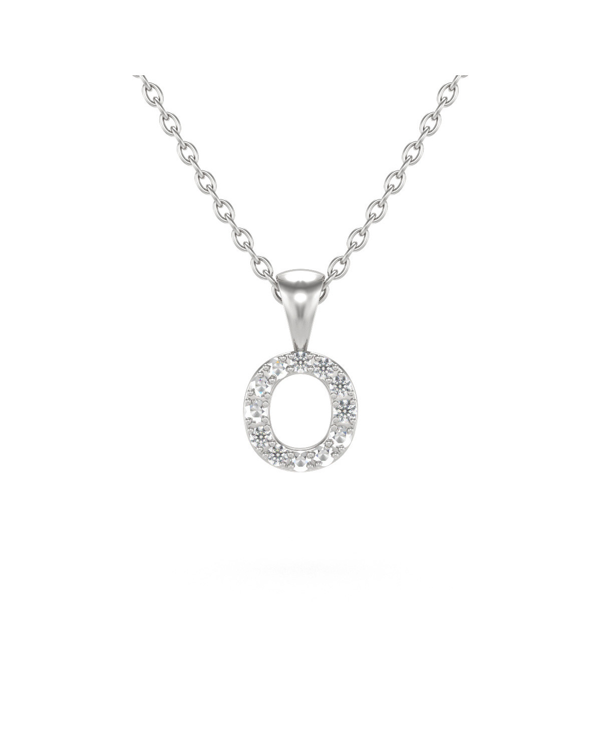 Collier Pendentif Lettre O Diamant Chaine Argent 925 incluse 0.72grs