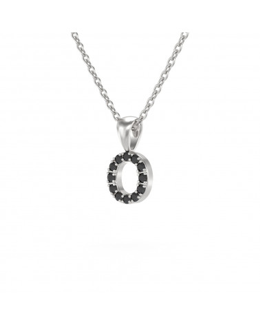 Collier Pendentif Lettre O Diamant Noir Chaine Argent 925 incluse 0.72grs