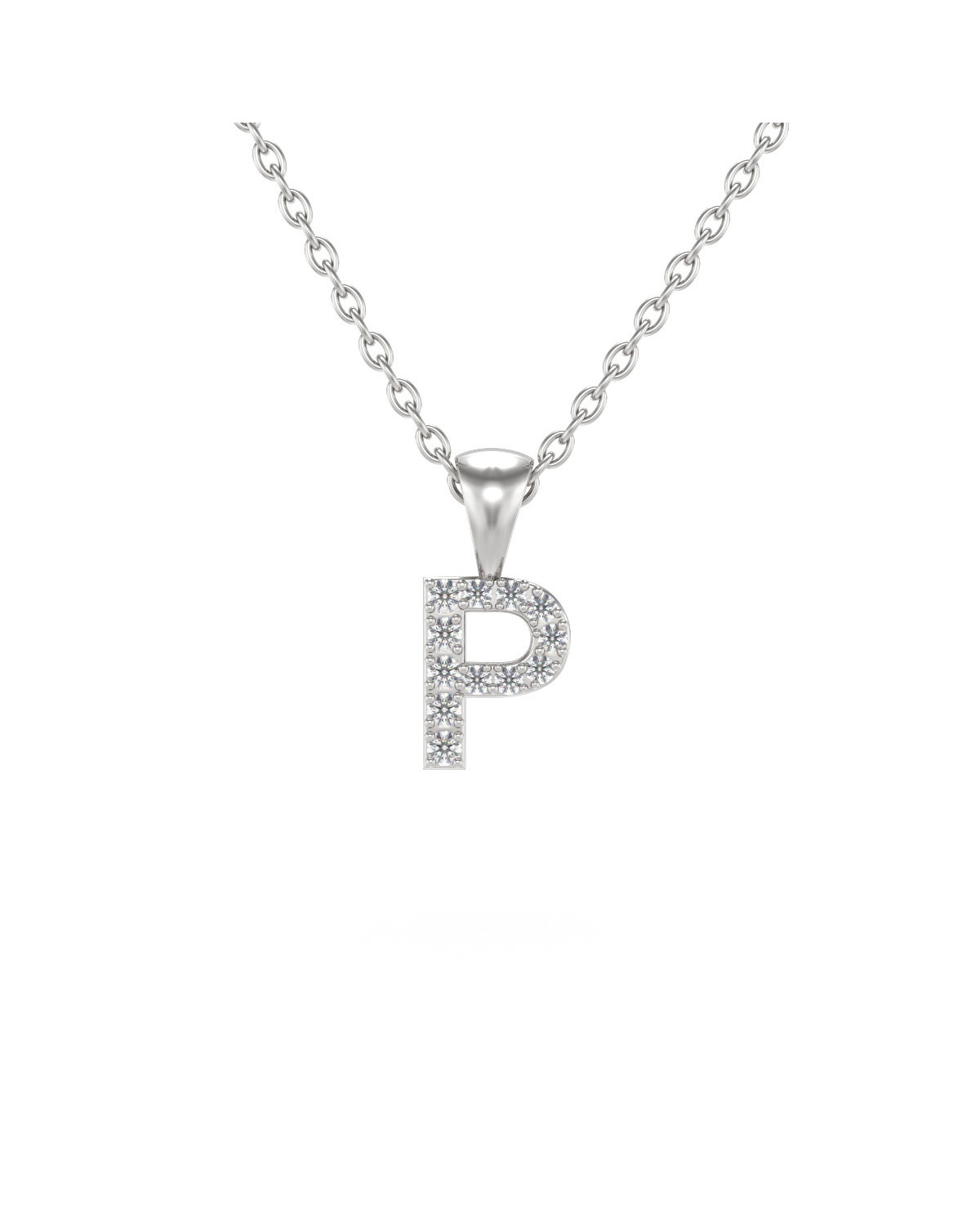 Collier Pendentif Lettre P Or Blanc Diamant Chaine Or incluse 0.72grs