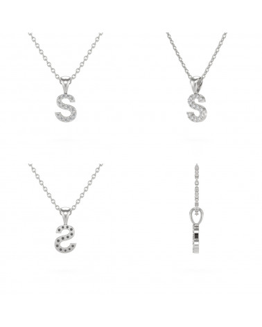 Collier Pendentif Lettre S Diamant Chaine Argent 925 incluse 0.72grs