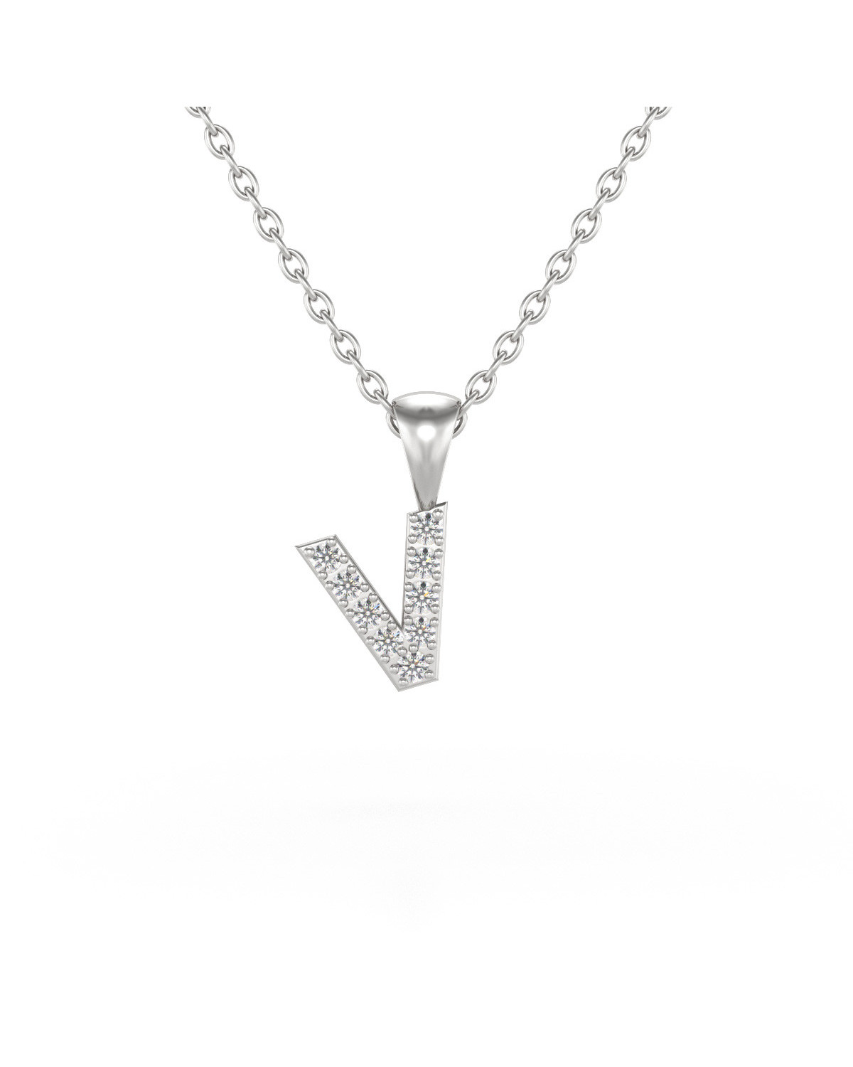 Collier Pendentif Lettre V Diamant Chaine Argent 925 incluse 0.72grs