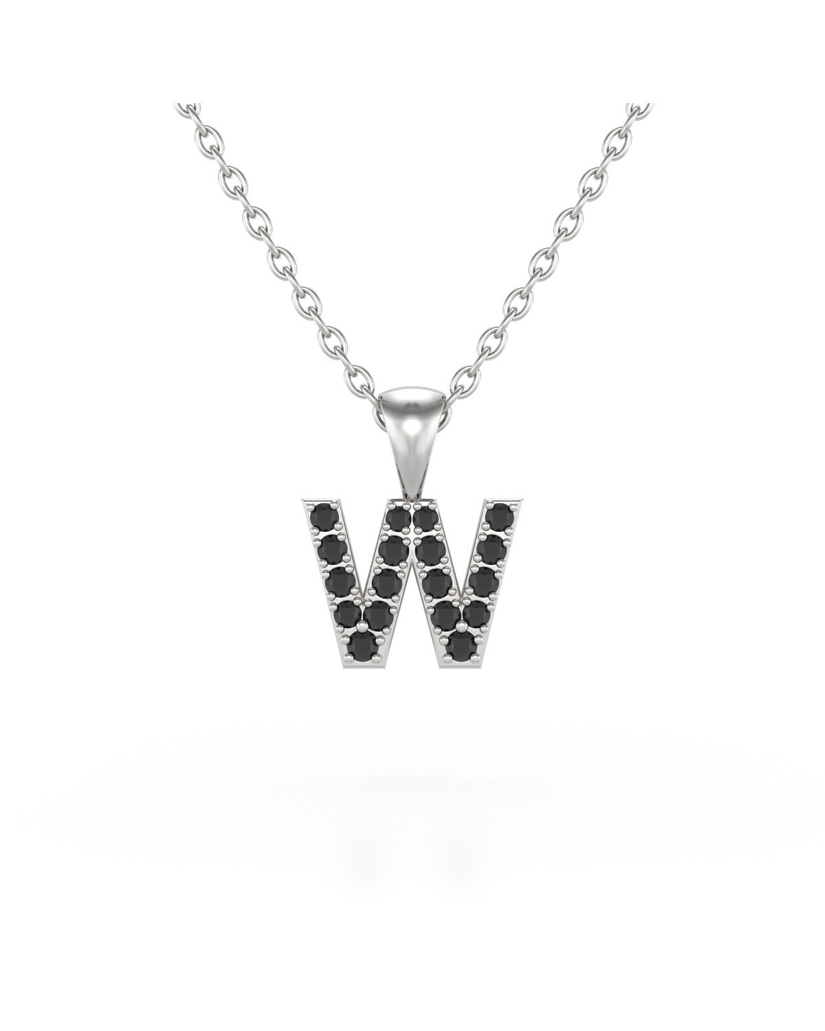 Collier Pendentif Lettre W Diamant Noir Chaine Argent 925 incluse 0.72grs