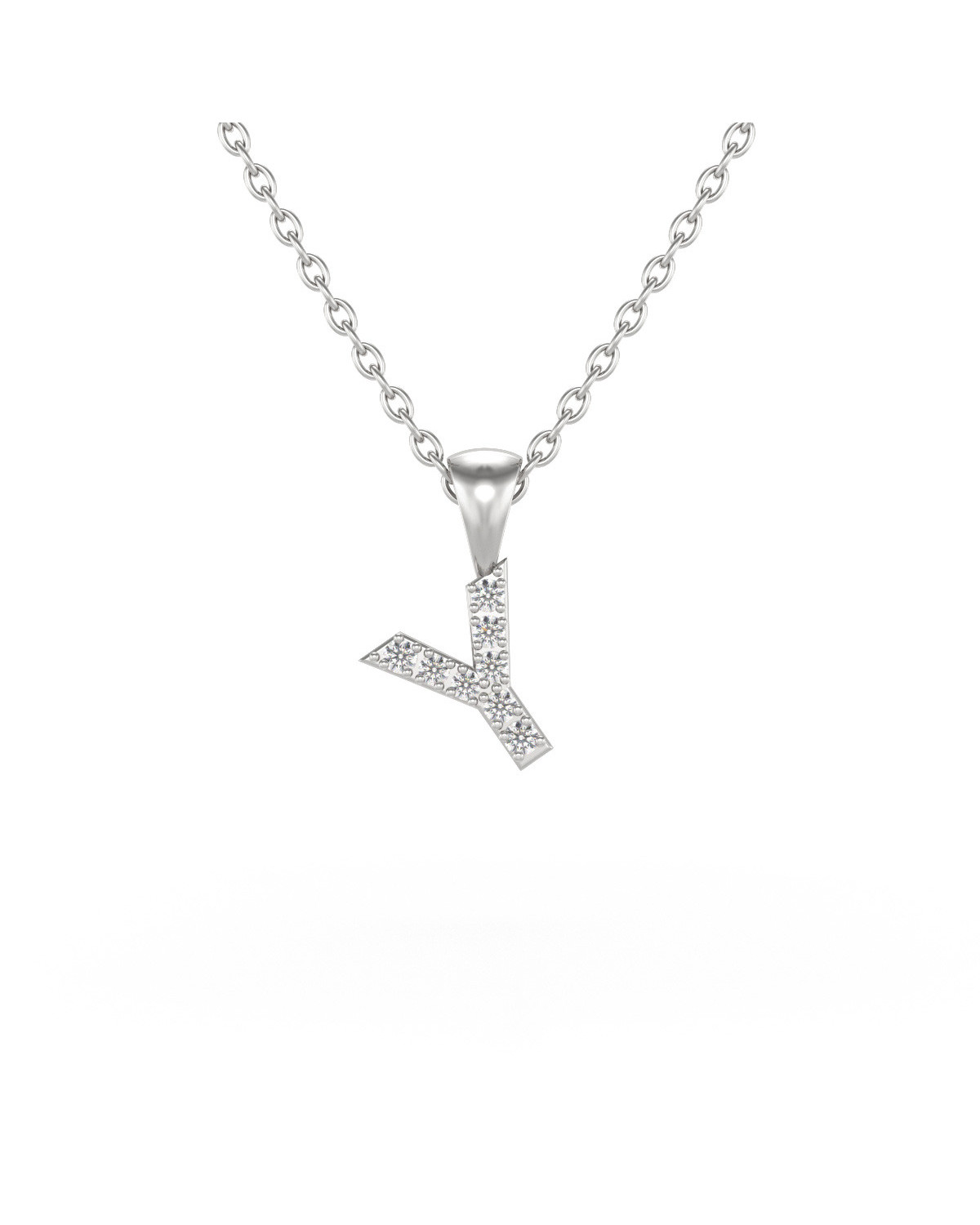 Collier Pendentif Lettre Y Diamant Chaine Argent 925 incluse 0.72grs
