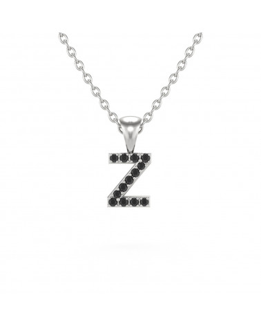 Collier Pendentif Lettre Z Diamant Noir Chaine Argent 925 incluse 0.72grs