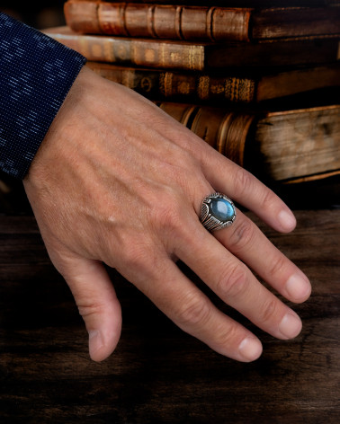 Labradorite Biker Ring 925 Sterling Silver