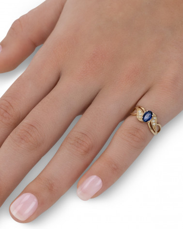 Bague Or Jaune Saphir et diamants 2.09grs