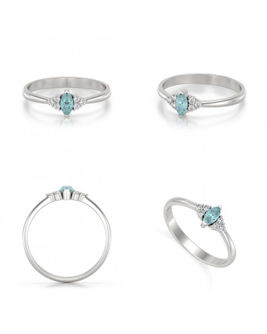 Vues multiples de la bague aigue-marine et diamants - collection signature Aden