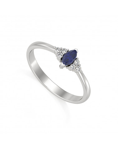 925 Silver Sapphire Diamonds Ring