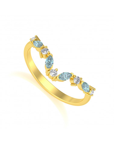 Gold Aquamarine Diamonds Ring