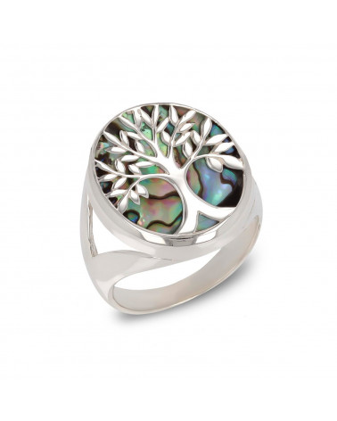 925 Sterling Silver Abalone Mother-of-pearl Tree of Life Ring