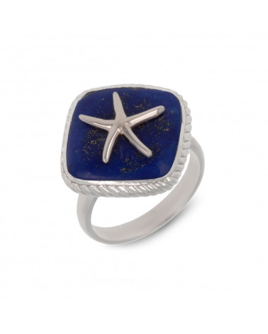 925 Sterling Silver Lapis Lazuli Starfish Ring