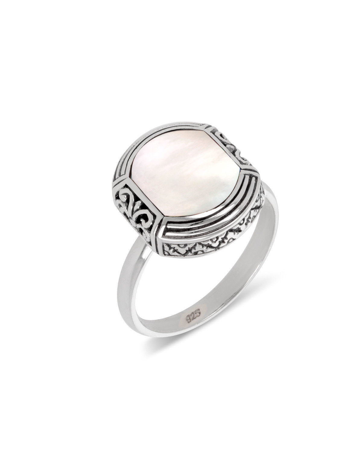 925 Sterling Silver White mother-of-pearl ethnic ring