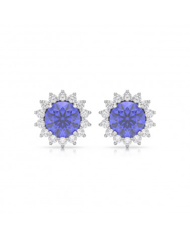 Boucles d'oreille Tanzanite Forme Poire et Diamants sur Argent 925 1.15grs