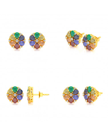 Gold Multi stones Diamonds Earrings
