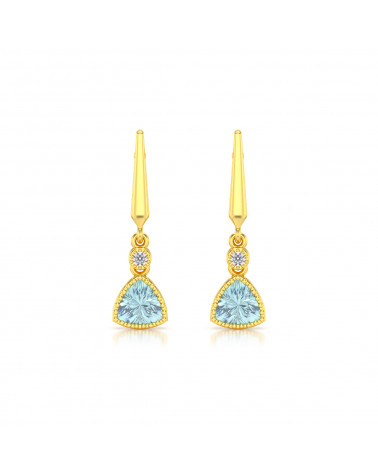 14K Gold Aquamarine Diamonds Earrings