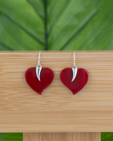 Red Coral and 925 Silver Earrings | Heart Shape | Natural Jewelry - Aden