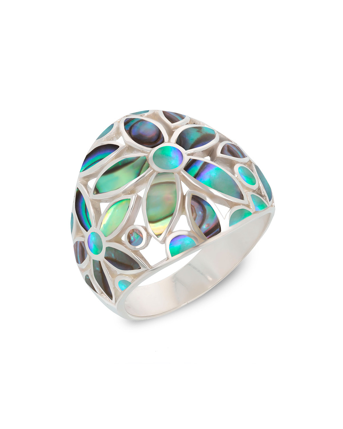 925 Sterling Silver Abalone Mother-of-pearl Flower Ring