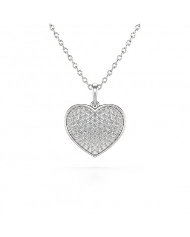 Collier Pendentif Coeur Or Blanc Diamant Chaine Or incluse 1.862grs