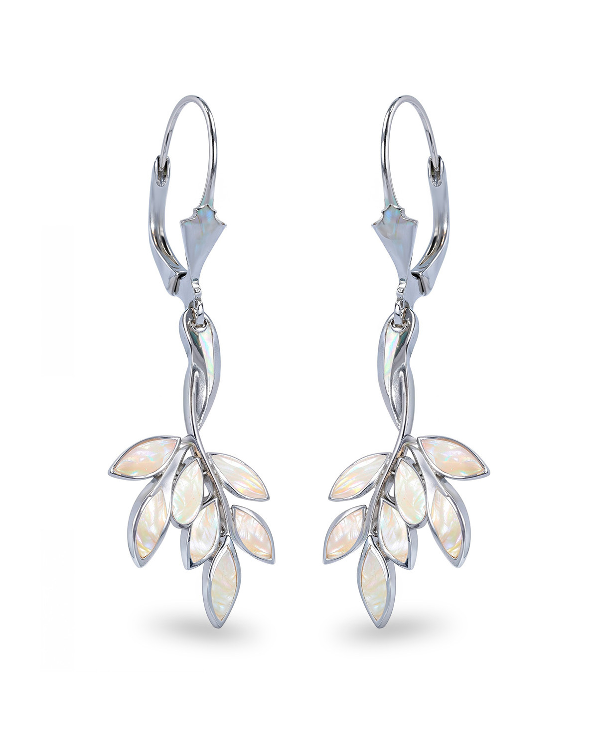 925 silver mother of pearl leaf earrings