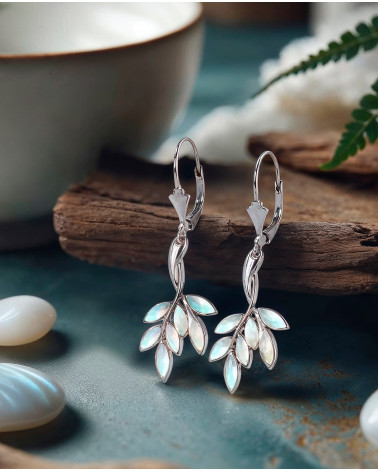 925 silver mother of pearl leaf earrings