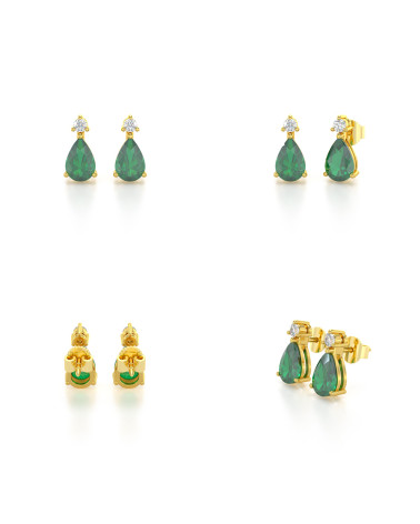 Boucles d'oreille Or Jaune Emeraude forme Poire et Diamants 1.15grs