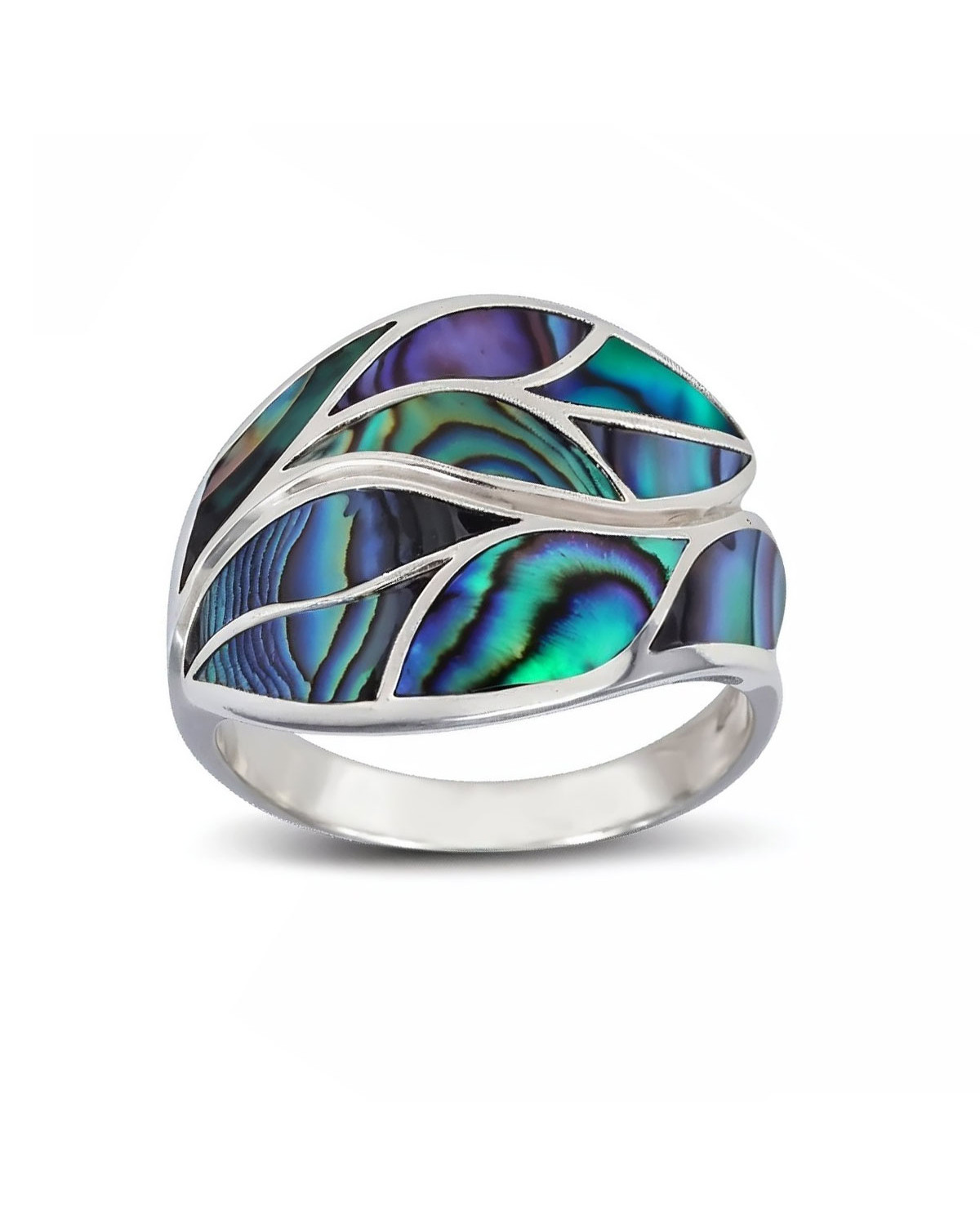 Anello in conchiglia di abalone e argento sterling 925 - Elegante motivo a foglia