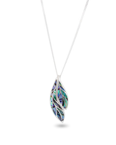 Unique Abalone Shell Leaf Pendant in 925 Sterling Silver