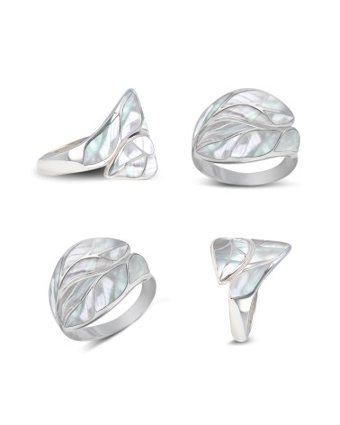 Explorez les multiples facettes et la finesse de notre bague artisanale en nacre abalone et argent.