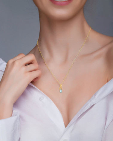 14K Gold Aquamarin Halsketten Anhanger Goldkette enthalten