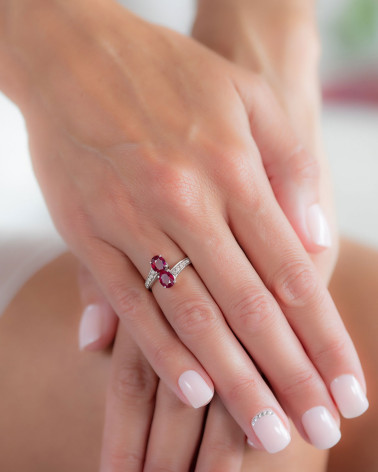 925 Silver Ruby Diamonds Ring