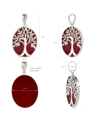 Pendente Corallo Albero della vita Forma Ovale Argento Massiccio 925