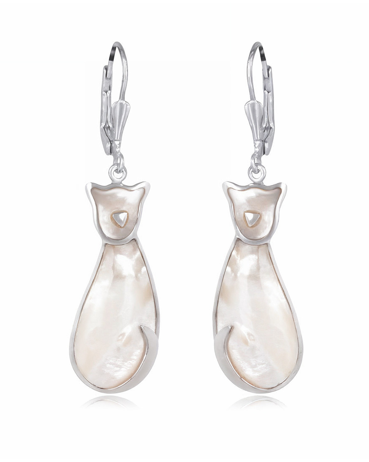 Pendientes Madre perla blanca Gato Plata de Ley 925