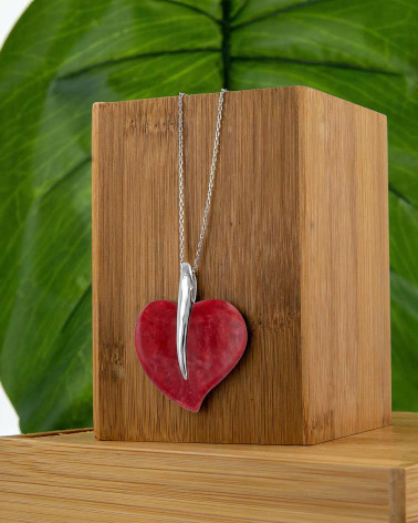 925 Sterling Silver Coral Heart Shape Pendant