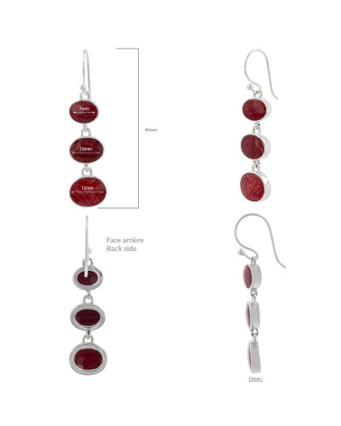 Orecchini Pendenti in Corallo Rosso Ovale e Argento Sterling 925