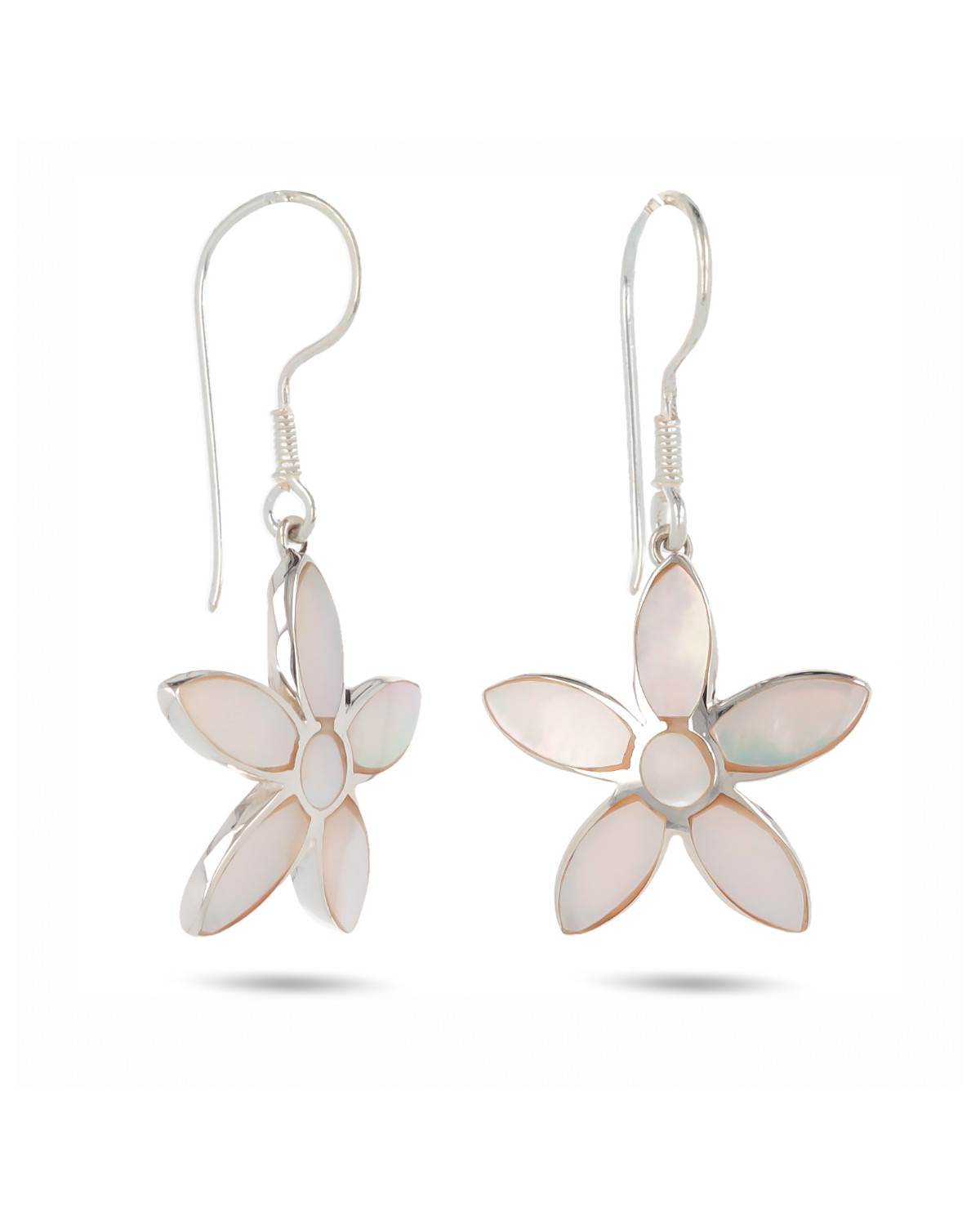 Boucles d'oreille Fleur Nacre blanche véritable Argent massif 925