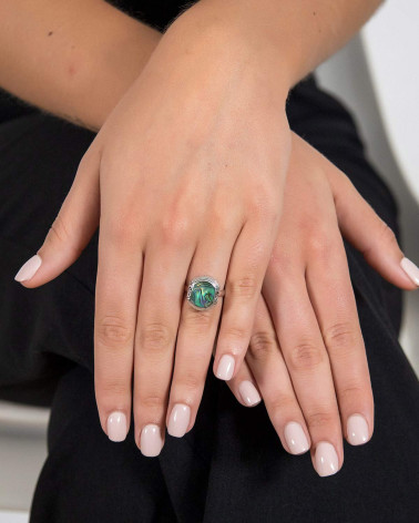Anillo Madre perla Abalone Etnico Plata de Ley 925