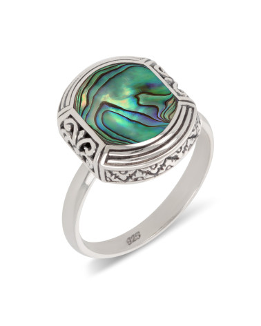 Bague ethnique nacre abalone sertie argent 925