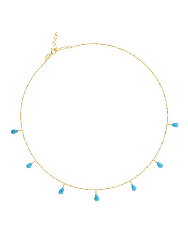 Collar de Cadena en Plata 925 Chapada en Oro 18K con Gotas de Turquesa Facetadas - Aden