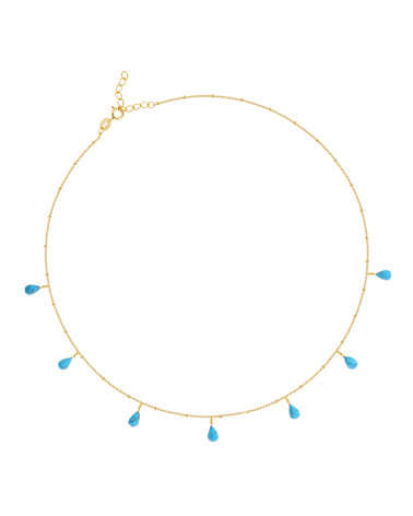 Collier Chaîne en Argent 925 Plaqué Or 18 Carats avec Gouttes de Turquoise Facettées - Aden