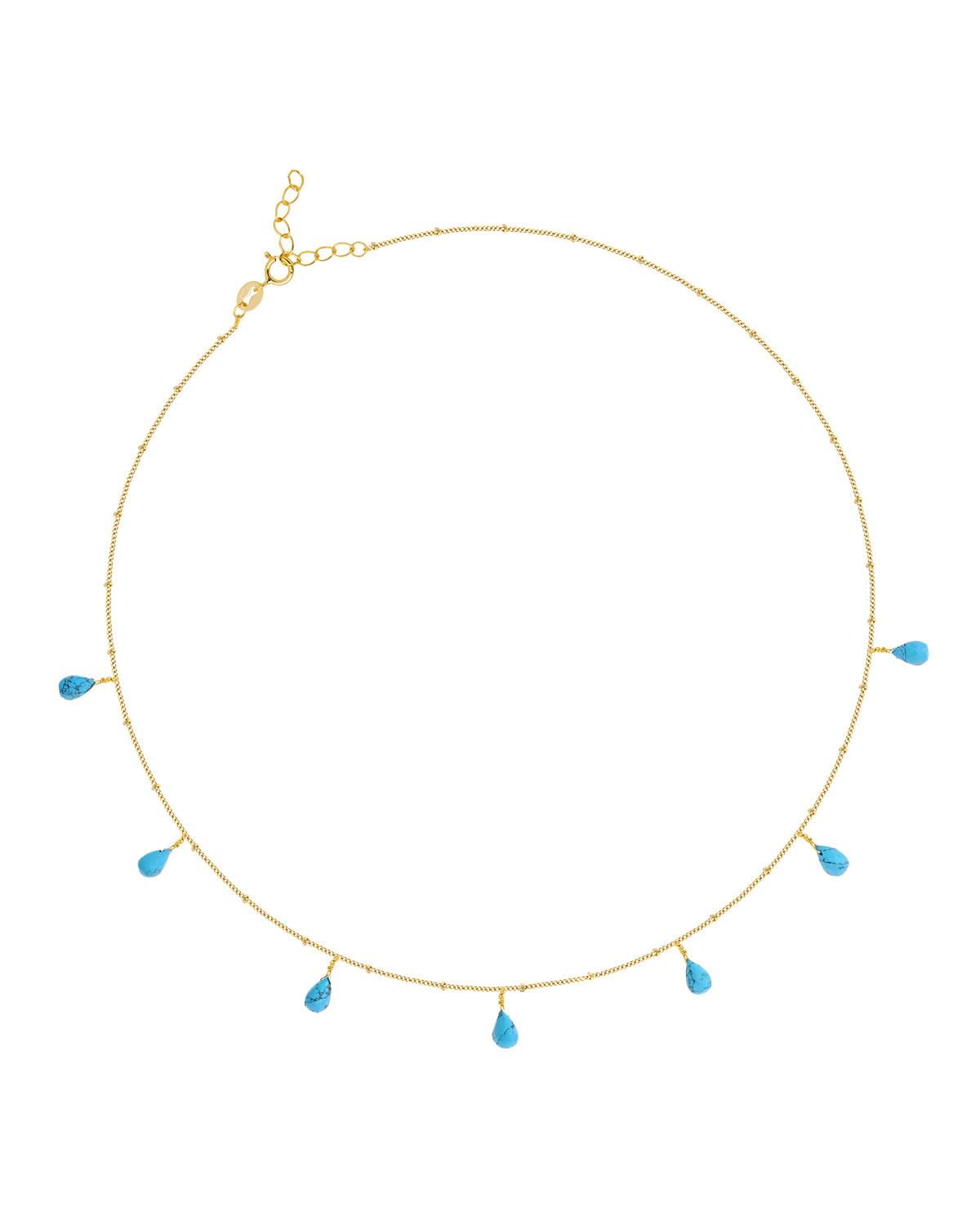Collar de Cadena en Plata 925 Chapada en Oro 18K con Gotas de Turquesa Facetadas - Aden